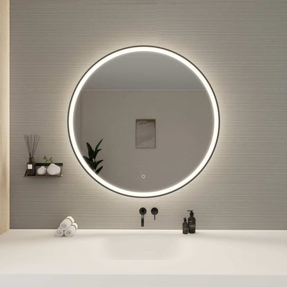 39 Round LED Front and Backlit Wall Mirror in Black