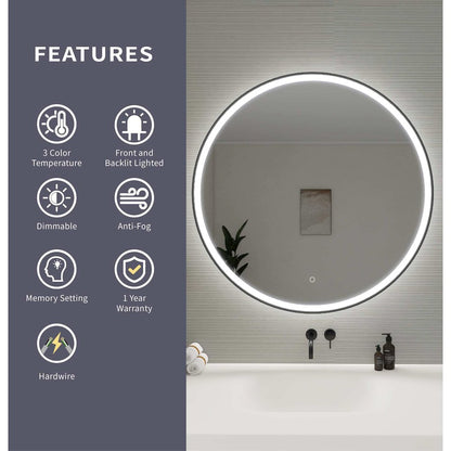 39 Round LED Front and Backlit Wall Mirror in Black