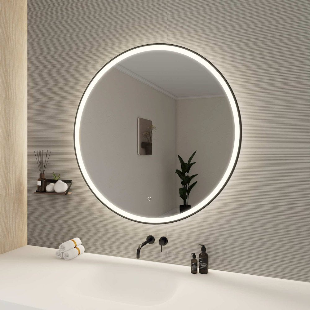 39 Round LED Front and Backlit Wall Mirror in Black