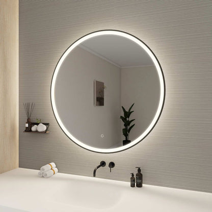 39 Round LED Front and Backlit Wall Mirror in Black