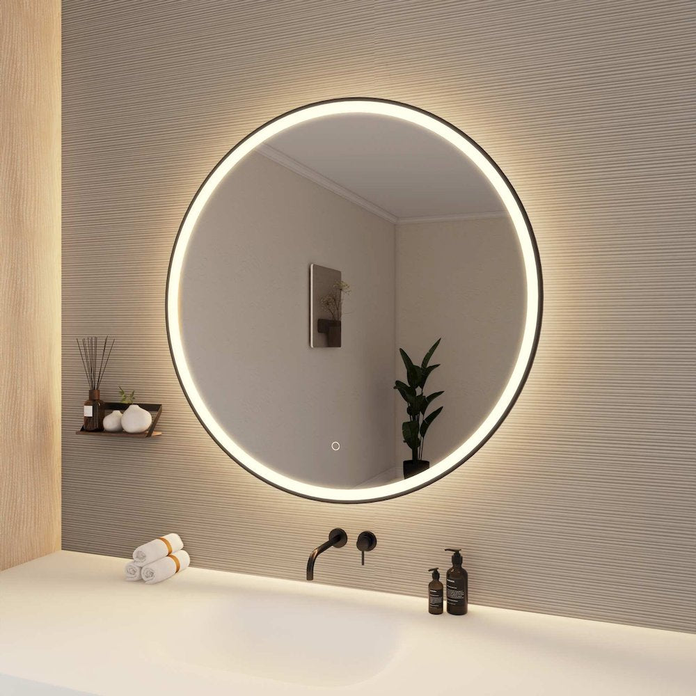 39 Round LED Front and Backlit Wall Mirror in Black