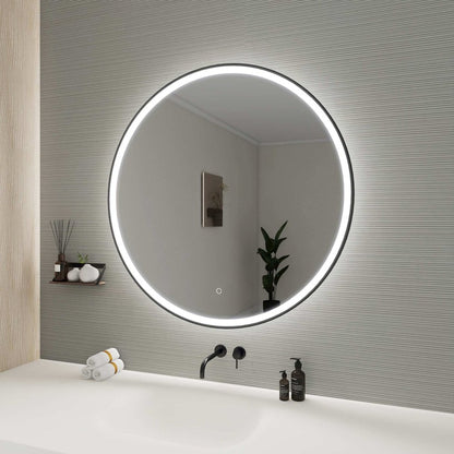 39 Round LED Front and Backlit Wall Mirror in Black