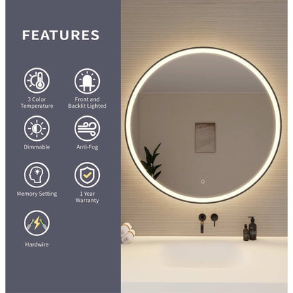 39 Round LED Front and Backlit Wall Mirror in Black