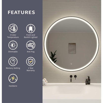 39 Round LED Front and Backlit Wall Mirror in Black