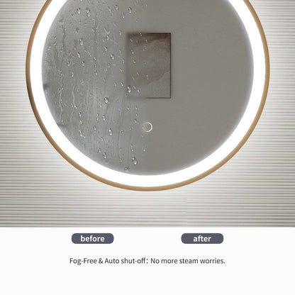 39 Round LED Front and Backlit Wall Mirror in Satin Gold