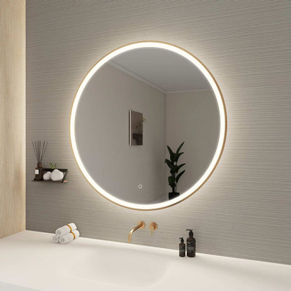 39 Round LED Front and Backlit Wall Mirror in Satin Gold