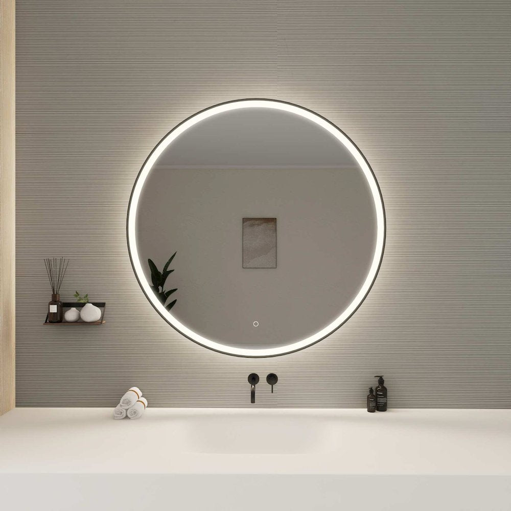 42 Round LED Front and Backlit Wall Mirror in Black