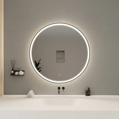 42 Round LED Front and Backlit Wall Mirror in Black