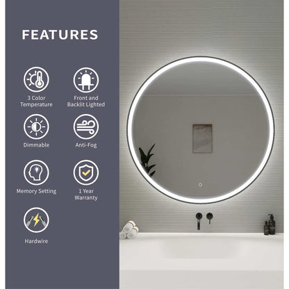 42 Round LED Front and Backlit Wall Mirror in Black