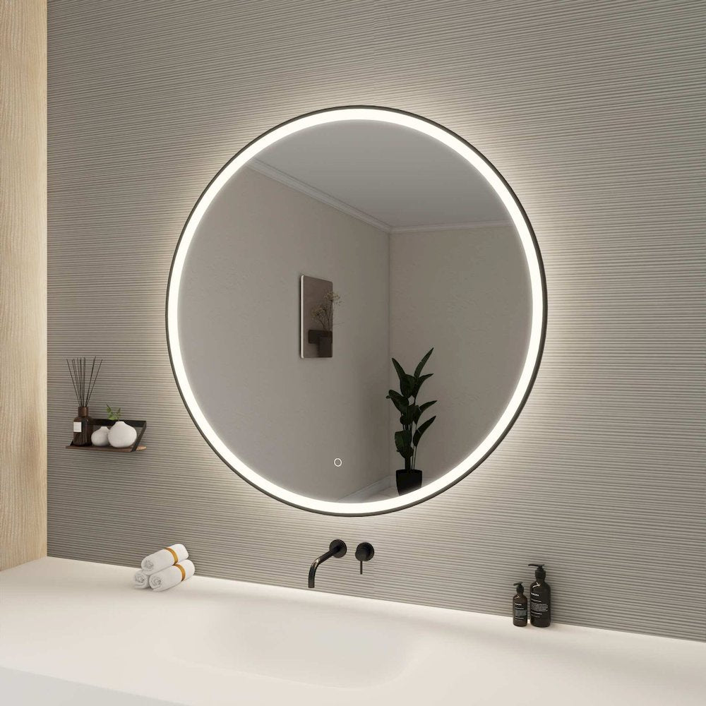 42 Round LED Front and Backlit Wall Mirror in Black