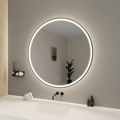 42 Round LED Front and Backlit Wall Mirror in Black