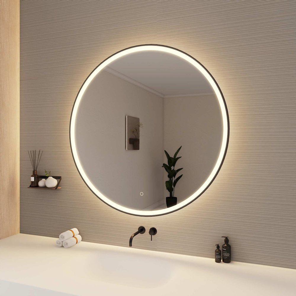 42 Round LED Front and Backlit Wall Mirror in Black