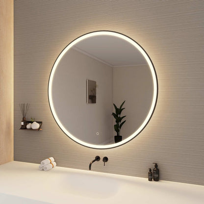 42 Round LED Front and Backlit Wall Mirror in Black