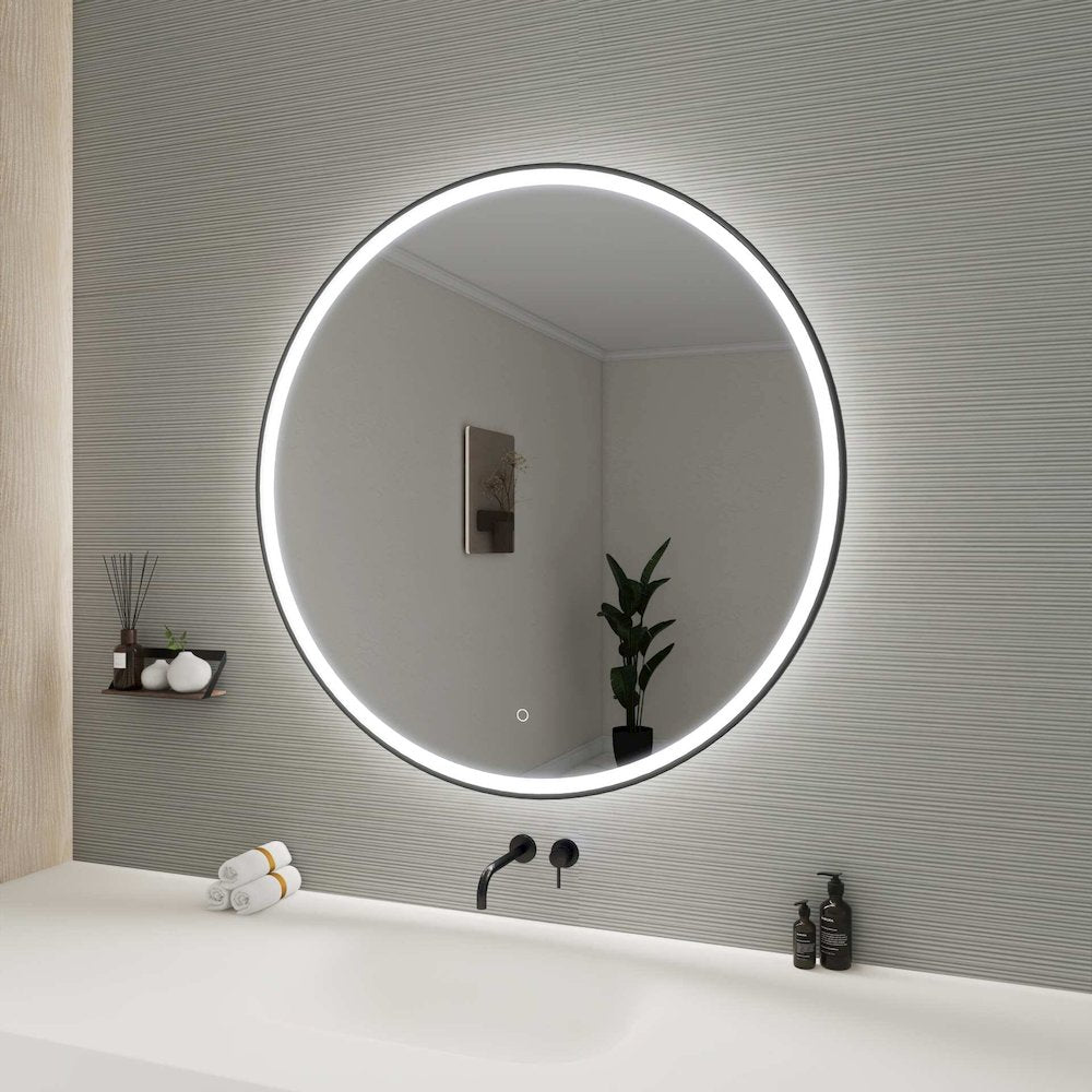 42 Round LED Front and Backlit Wall Mirror in Black
