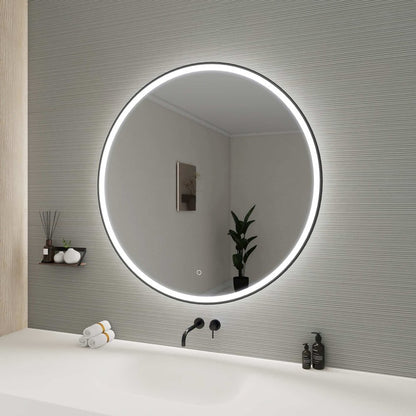 42 Round LED Front and Backlit Wall Mirror in Black