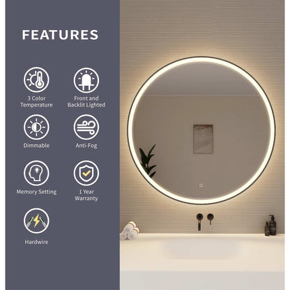 42 Round LED Front and Backlit Wall Mirror in Black