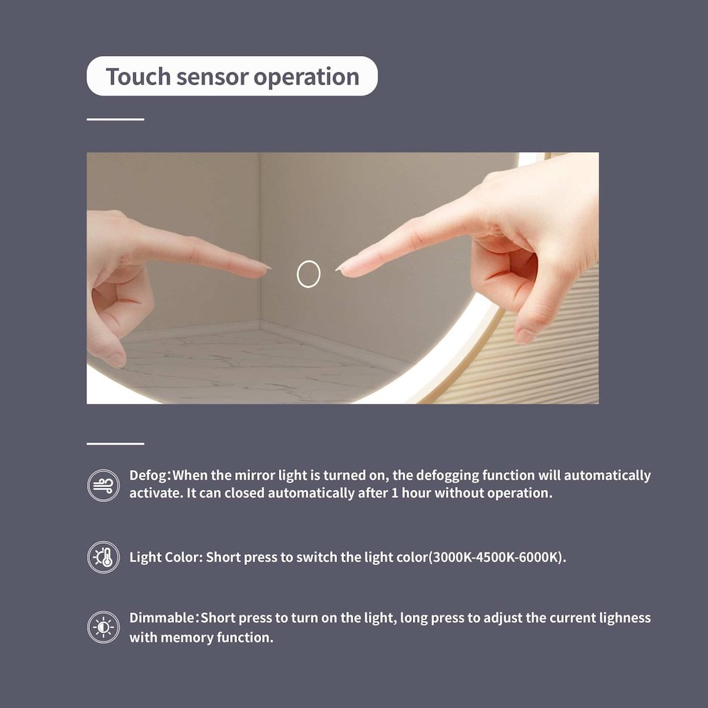 42 Round LED Front and Backlit Wall Mirror in Satin Gold