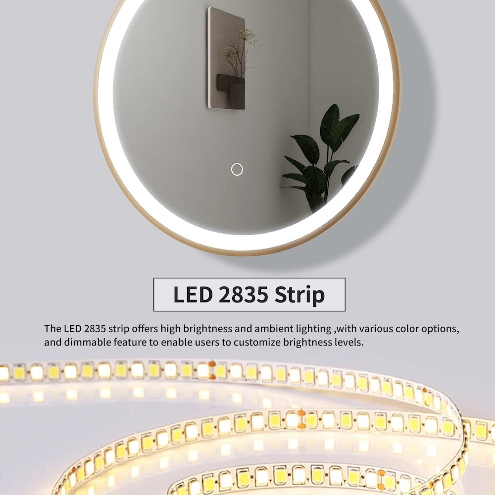 42 Round LED Front and Backlit Wall Mirror in Satin Gold