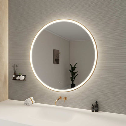 42 Round LED Front and Backlit Wall Mirror in Satin Gold