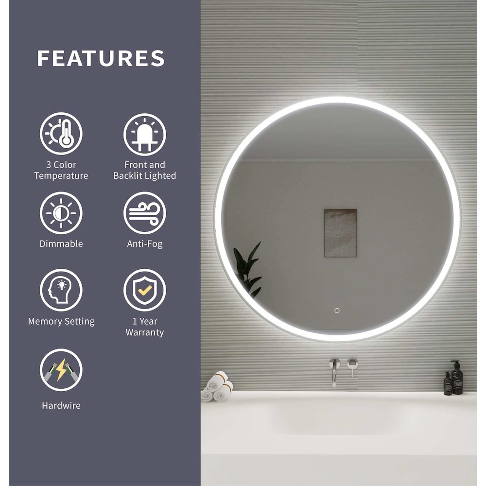 42 Round LED Front and Backlit Wall Mirror in Silver