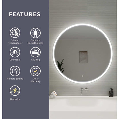 42 Round LED Front and Backlit Wall Mirror in Silver