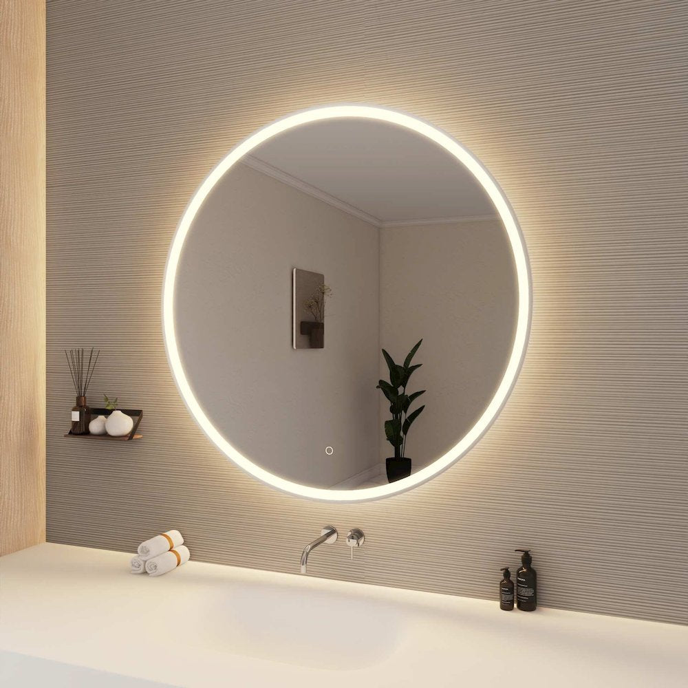 42 Round LED Front and Backlit Wall Mirror in Silver