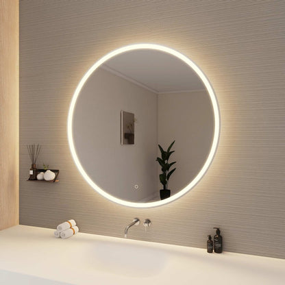 42 Round LED Front and Backlit Wall Mirror in Silver