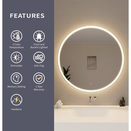 42 Round LED Front and Backlit Wall Mirror in Silver
