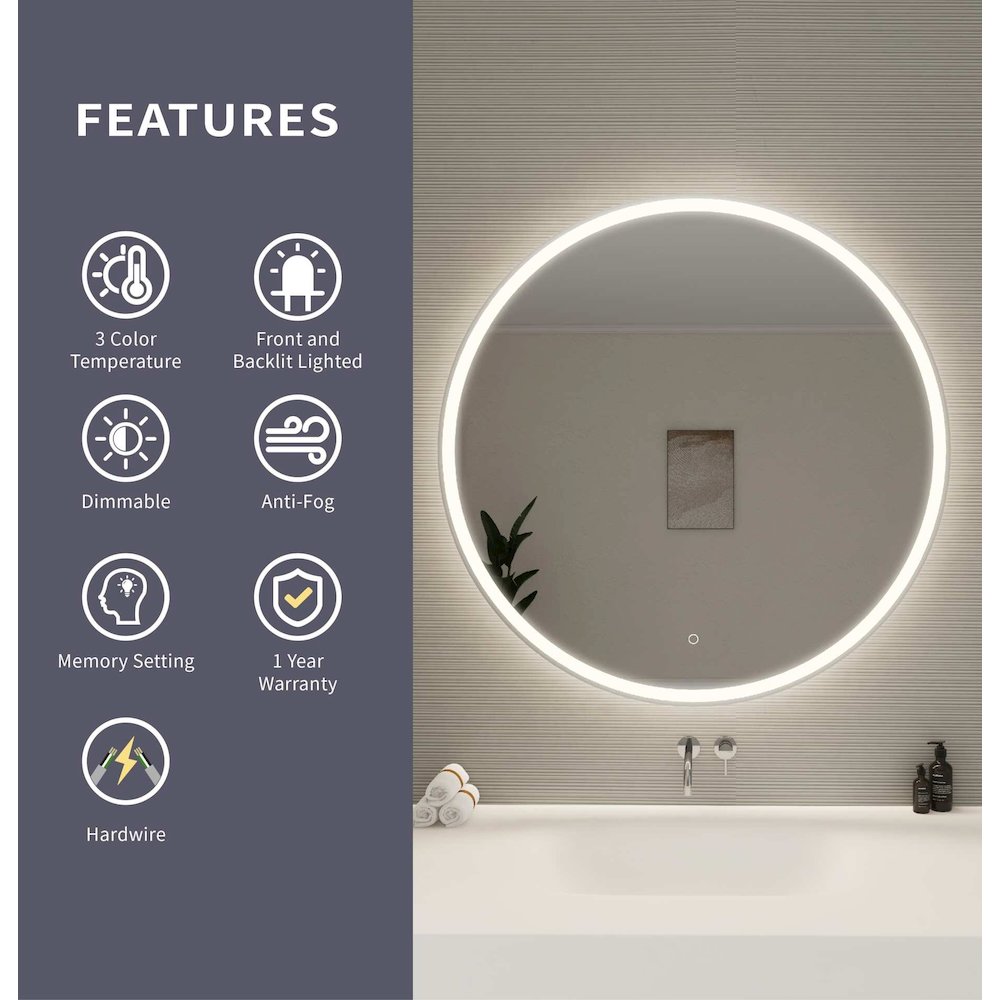 42 Round LED Front and Backlit Wall Mirror in Silver