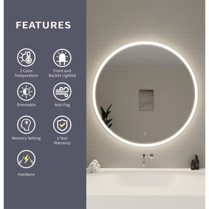 42 Round LED Front and Backlit Wall Mirror in Silver