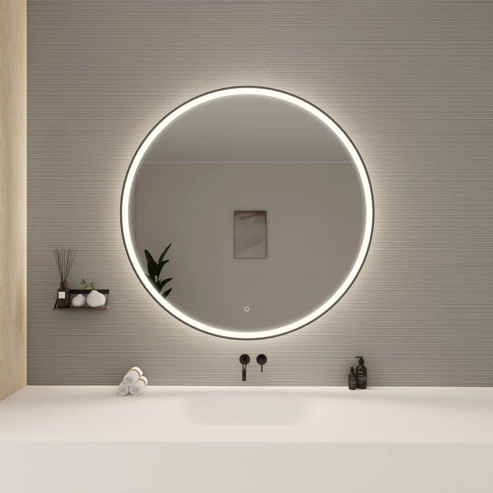 45 Round LED Front and Backlit Wall Mirror in Black