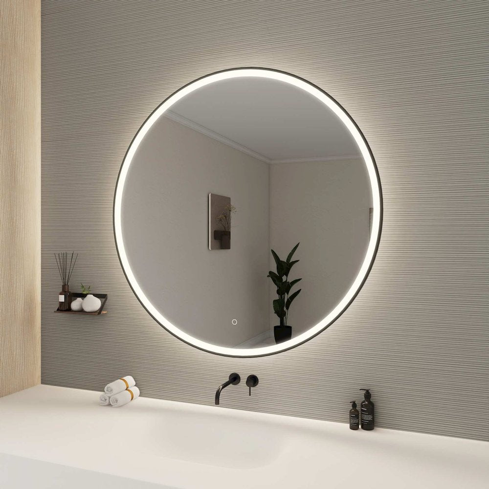45 Round LED Front and Backlit Wall Mirror in Black
