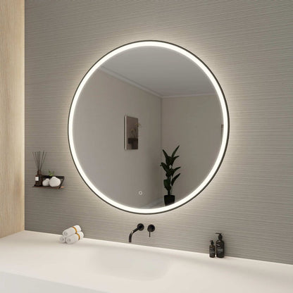 45 Round LED Front and Backlit Wall Mirror in Black