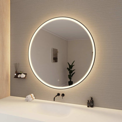 45 Round LED Front and Backlit Wall Mirror in Black