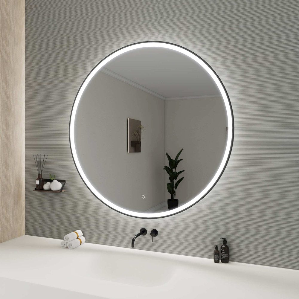 45 Round LED Front and Backlit Wall Mirror in Black
