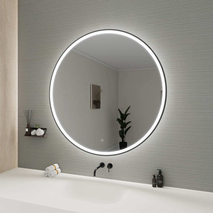 45 Round LED Front and Backlit Wall Mirror in Black