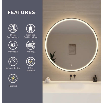 45 Round LED Front and Backlit Wall Mirror in Black