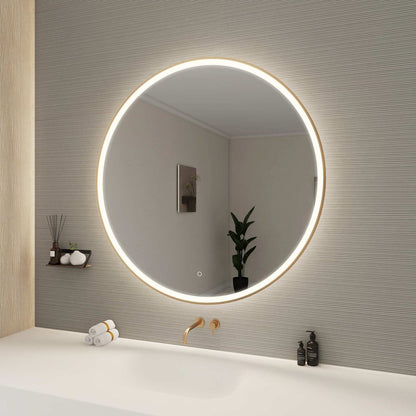 45 Round LED Front and Backlit Wall Mirror in Satin Gold