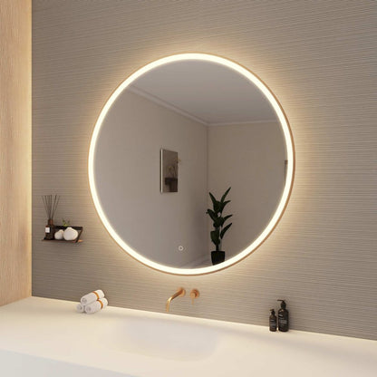45 Round LED Front and Backlit Wall Mirror in Satin Gold