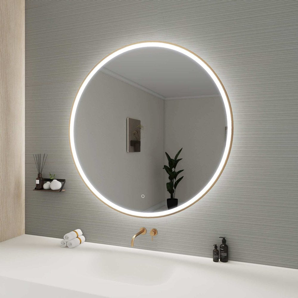 45 Round LED Front and Backlit Wall Mirror in Satin Gold