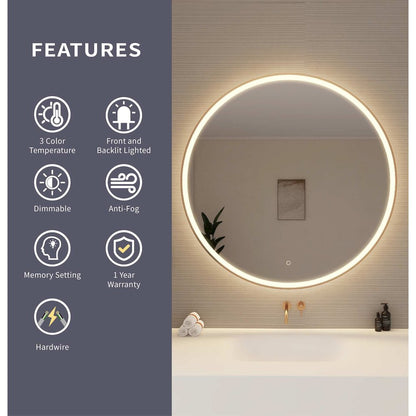 45 Round LED Front and Backlit Wall Mirror in Satin Gold