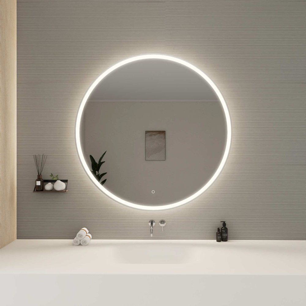 45 Round LED Front and Backlit Wall Mirror in Silver