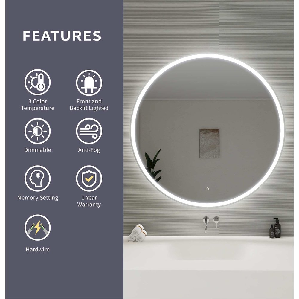 45 Round LED Front and Backlit Wall Mirror in Silver
