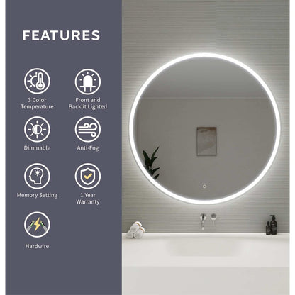 45 Round LED Front and Backlit Wall Mirror in Silver