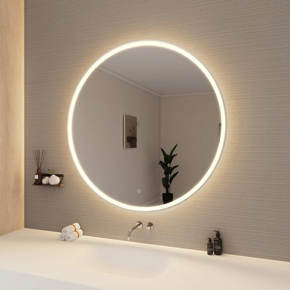 45 Round LED Front and Backlit Wall Mirror in Silver
