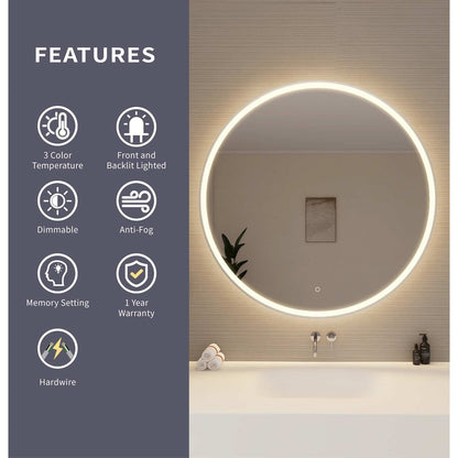 45 Round LED Front and Backlit Wall Mirror in Silver