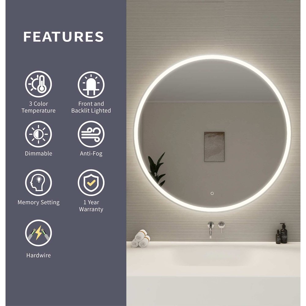 45 Round LED Front and Backlit Wall Mirror in Silver