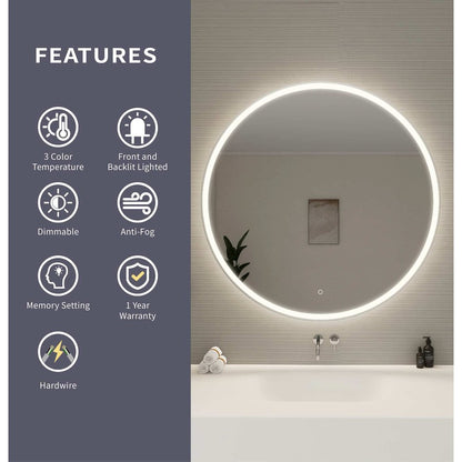 45 Round LED Front and Backlit Wall Mirror in Silver