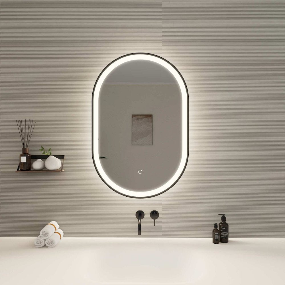 30 Inch Oval LED Front and Backlit Wall Mirror in Black