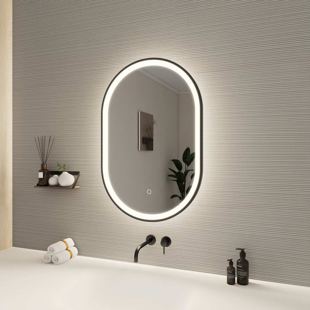 30 Inch Oval LED Front and Backlit Wall Mirror in Black